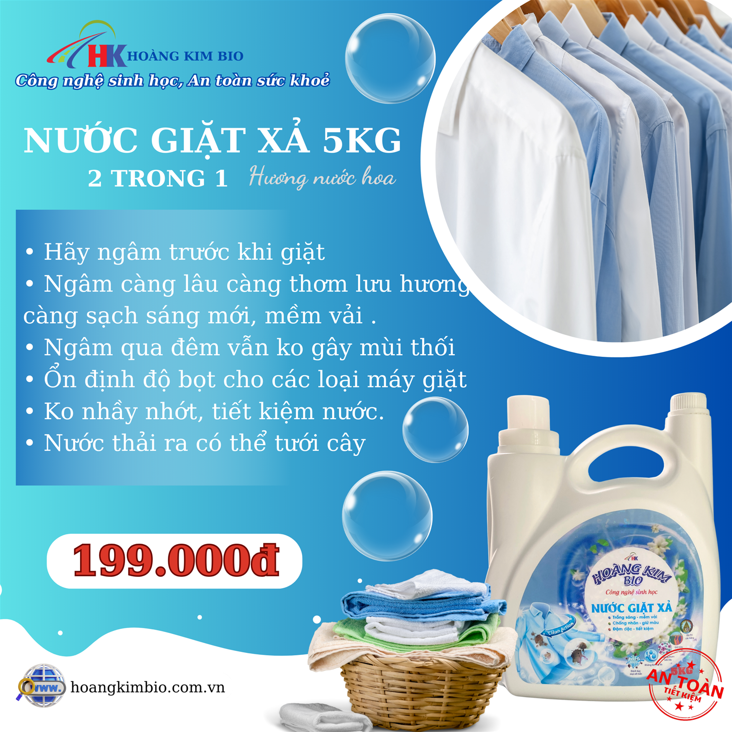 NƯỚC GIẶT XẢ HƯƠNG NƯỚC HOA - 5KG